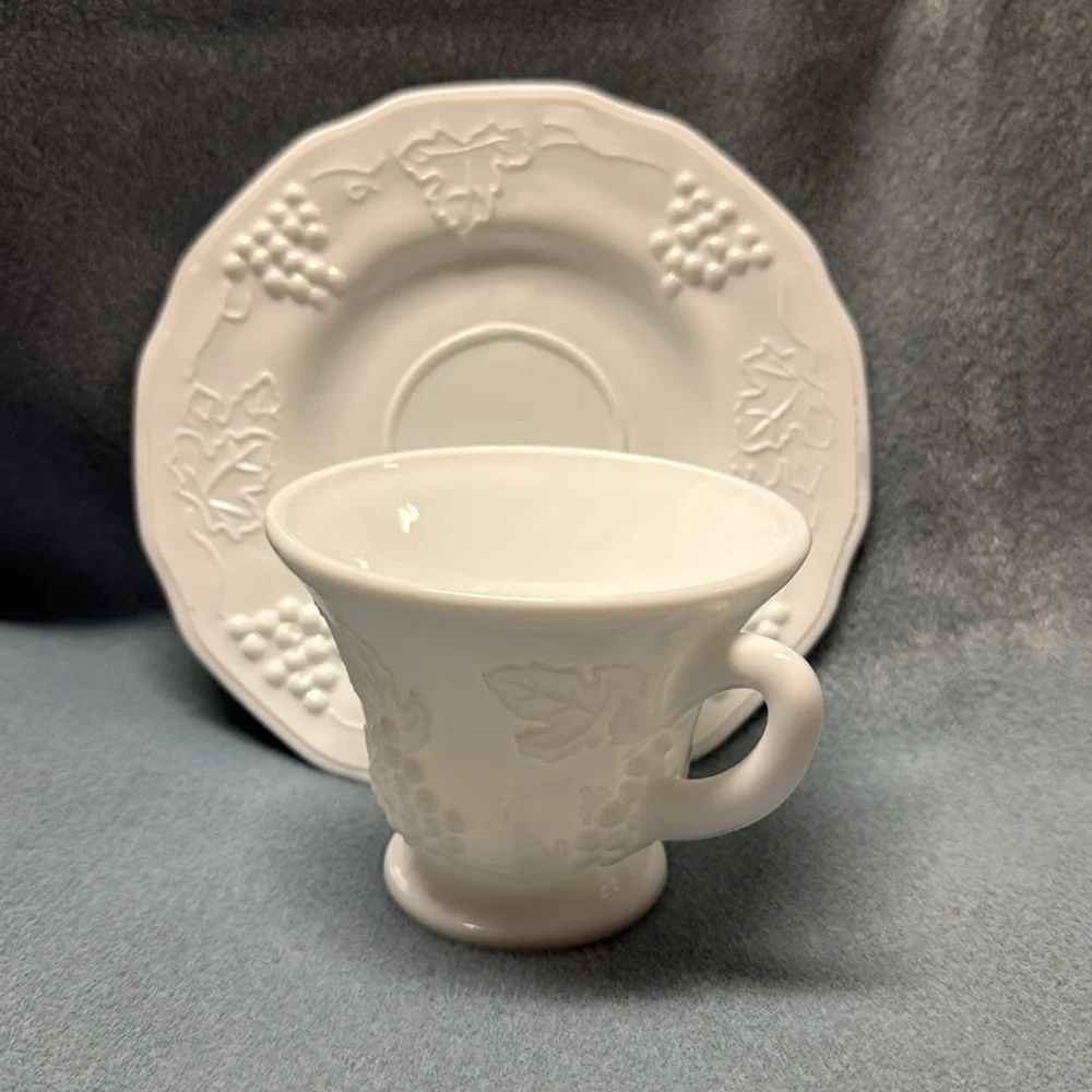 Indiana Glass Colony Harvest White 2-Cups and 2-Saucers (Two Sets)